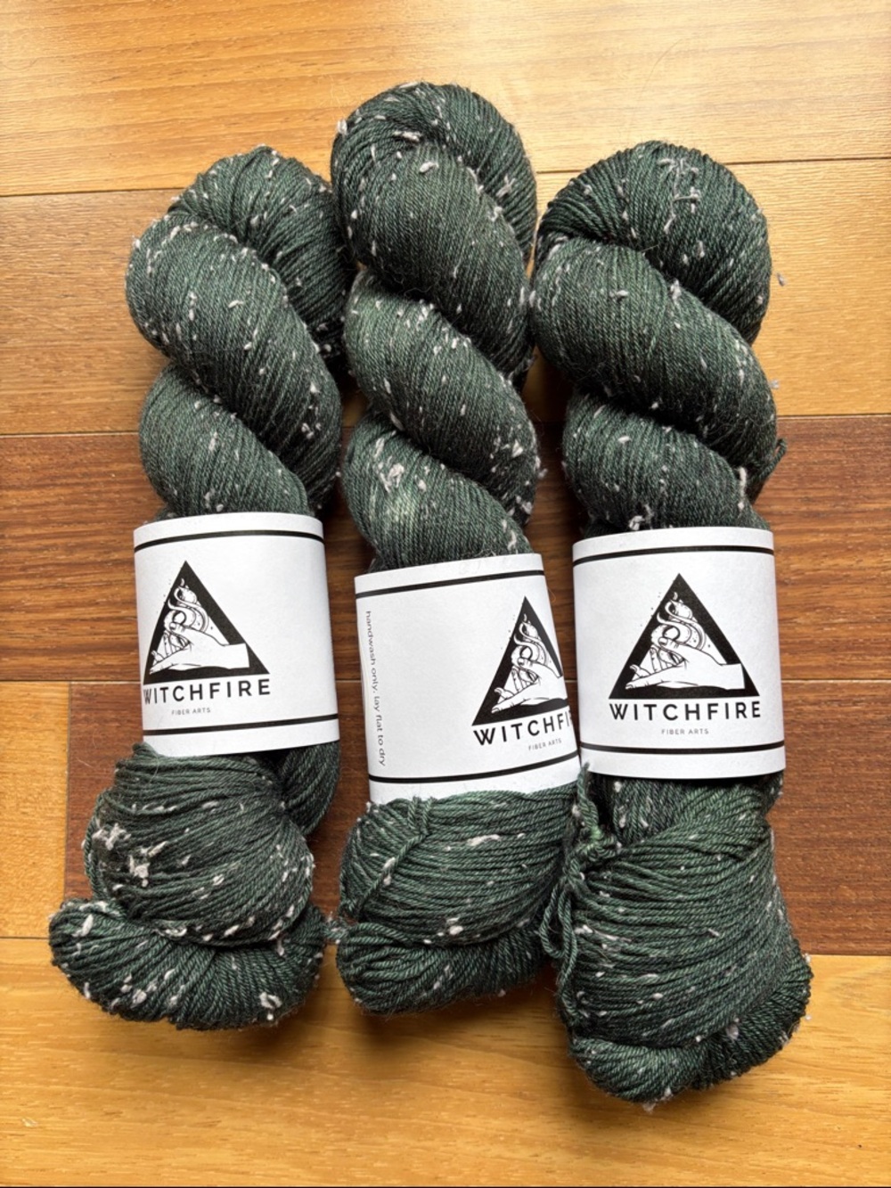 Witchfire Fiber Arts Handdyed Yarn, Set of 3 White Tweed Merino Wool, Destash